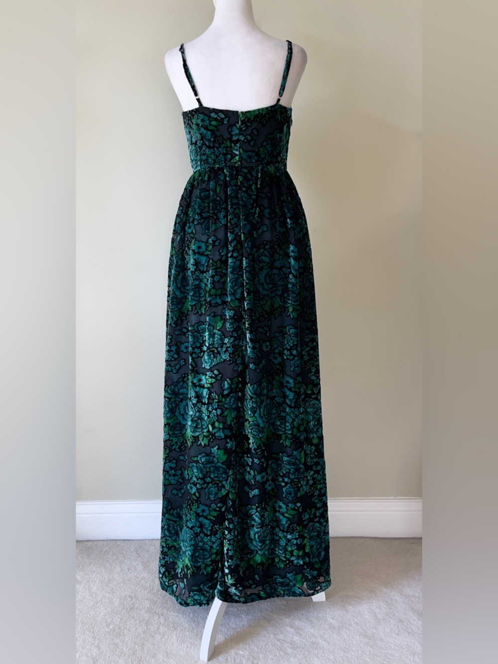 Lulus Minka Emerald Green Floral Velvet Burnout Spaghetti Straps Maxi Dress NWOT - Picture 8 of 11